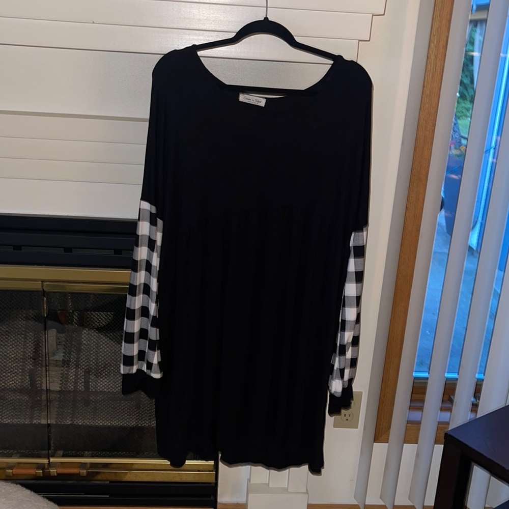 Cream N Sugar black dress with plaid sleeves